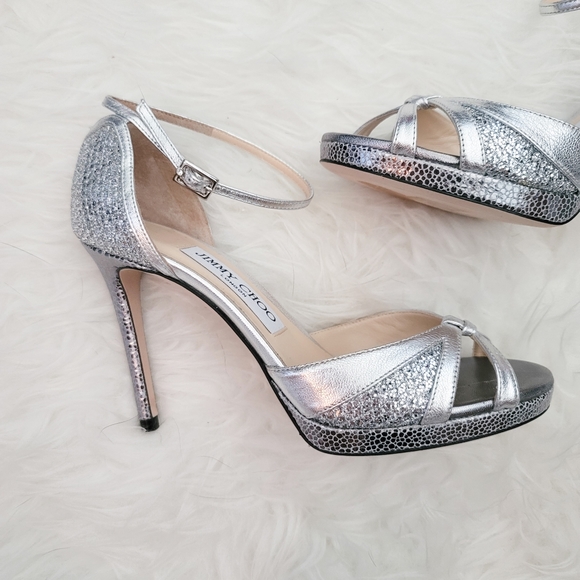 ☆ Sold ☆ Jimmy Choo Glitter Talia 100 // Silver Glitter - Picture 3 of 8